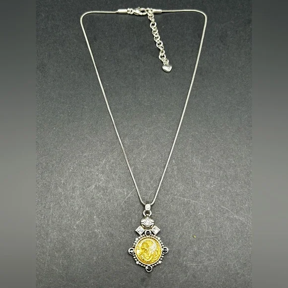 Brighton La Musique Silver Gold Medallion Coin Necklace - Picture 2 of 8